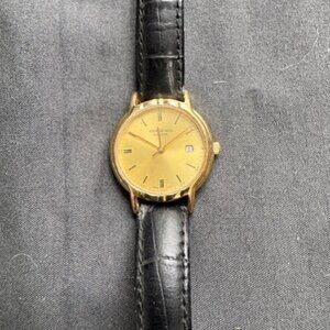 Raymond Weil Geneve Ladies Gold Plated Date Watch 5343 Leather Black Band
